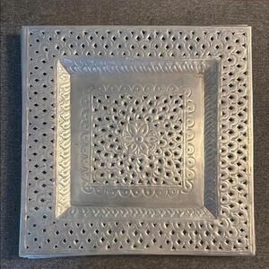 Set of Four Lg Silver Decorative Hammered Metal Square Wall Plates each 19”x19”